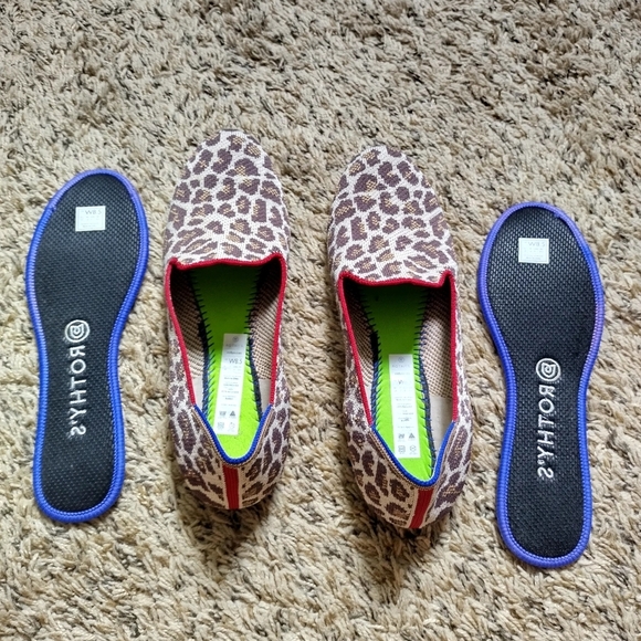 Rothy's Mocha Spot Animal Leopard Cheetah Slip On Loafer Flat Shoes Sz 7,5 - Picture 7 of 8
